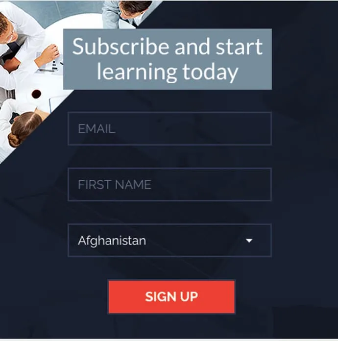 Newsletter subscription form titled "Subscribe and start learning today"
